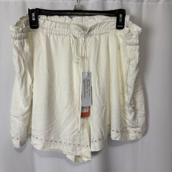Gilli White Eyelet Drawstring Pull On Shorts 1X Comfy Stretch Travel Boho - Picture 5 of 11